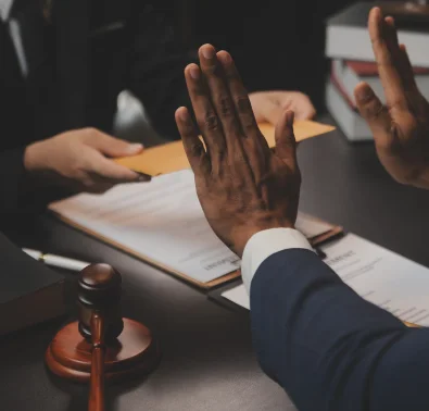 lawyer and client discussing a case