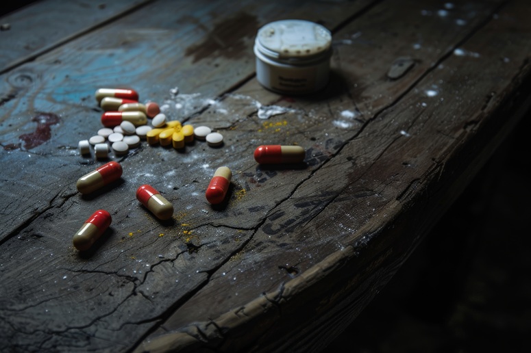 Pills spilled on a table