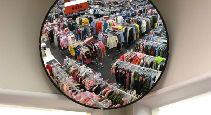 Bird's eye view mirror in a clothing store